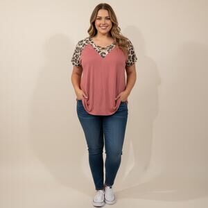 1318 - Celeste Mauve and Animal Print Top - Size L - NWOT